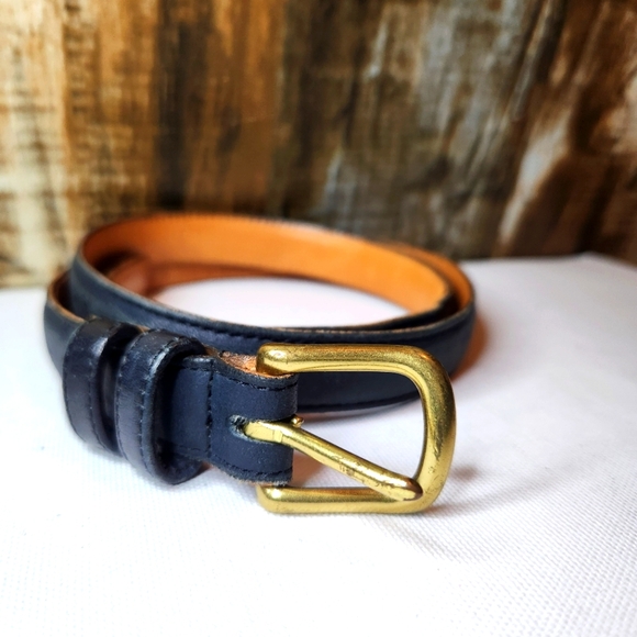 Vintage Coach Navy Thin Glove Tanned Leather Belt Style 2800 Brass Buckle Size M - Picture 1 of 8
